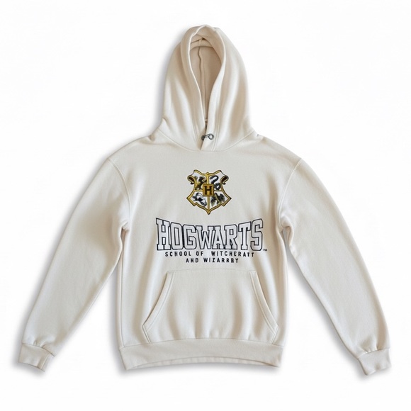 Wizarding World Of Harry Potter Other - Harry Potter Hogwarts Crest Hoodie Cream Fleece Lined Graphic Sweatshirt Small